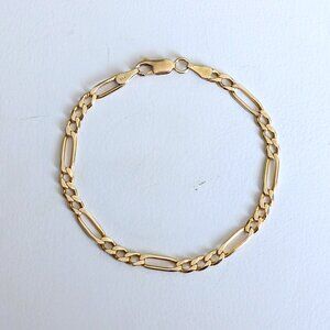 Vintage Designer Unisex Solid 14K Yellow Gold Figaro Link Chain Bracelet 7 1/4"
